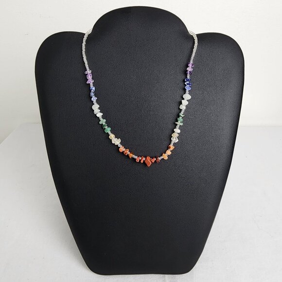 Chakra Rainbow Gemstone Chip Beaded Necklace Energy Healing Handmade - Picture 5 of 9